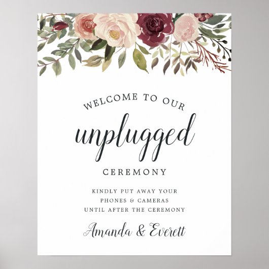 Rustic Bloom Unplugged Ceremony Wedding Sign Poster (Voorkant)