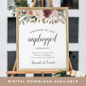 Rustic Bloom Unplugged Ceremony Wedding Sign Poster