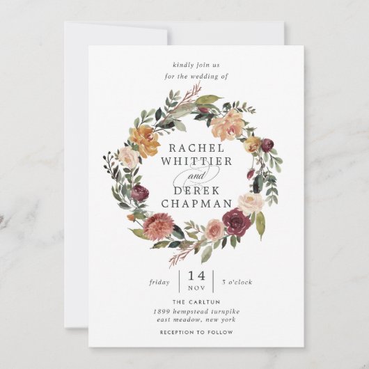 Rustic Bloom | Waterverf Floral Wreath Wedding Kaart (Voorkant)