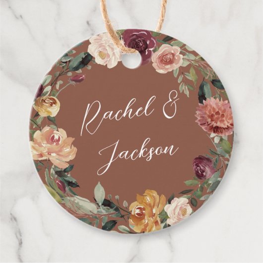 Rustic Bloom | Waterverf Wreath Wedding Bedankjes Labels (Voorkant)