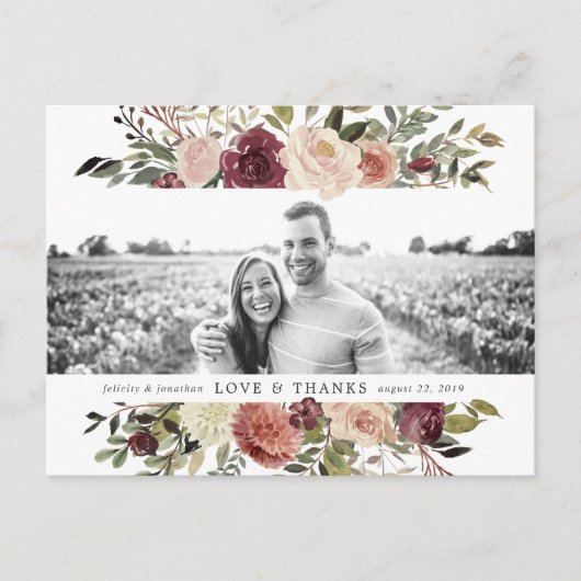 Rustic Bloom | Weddenfoto Hartelijk dank Briefkaart (Voorkant)