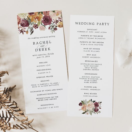 Rustic Bloom Wedding Ceremony Program Programmakaart