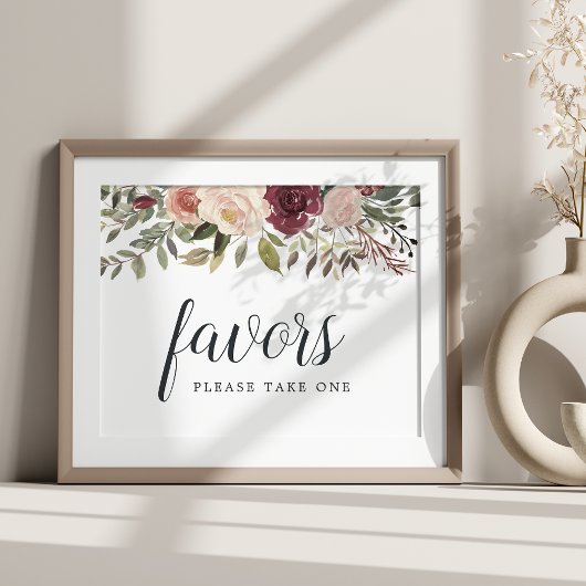 Rustic Bloom Wedding Favor Sign Poster