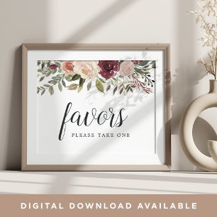 Rustic Bloom Wedding Favor Sign Poster