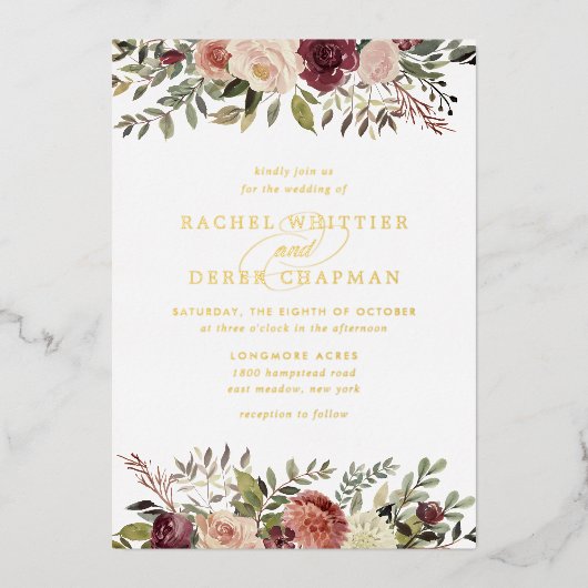 Rustic Bloom Wedding Folie Uitnodiging (Voorkant)