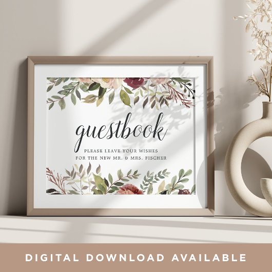 Rustic Bloom Wedding Guestbook Poster