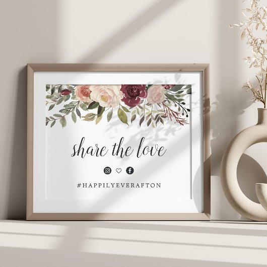 Rustic Bloom Wedding Hashtag Poster