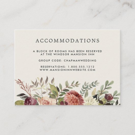 Rustic Bloom | Wedding Hotel Accommodatie Informatiekaartje (Voorkant)