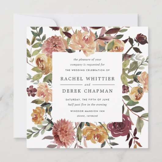 Rustic Bloom Wedding Uitnodiging | Vierkant (Voorkant)
