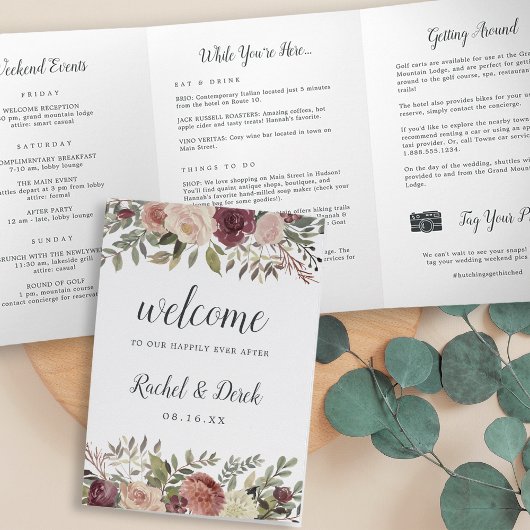 Rustic Bloom Wedding Welcome Letter Itinerary Drieluik Programma