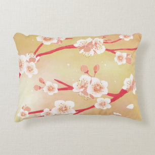 Rustic Blooming Peachy Cherry Blossom Flowers Accent Kussen