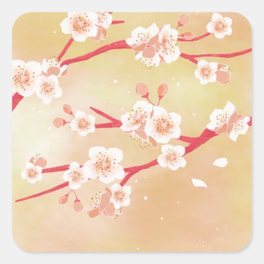 Rustic Blooming Peachy Cherry Blossom Flowers Vierkante Sticker (Voorkant)