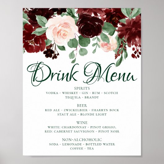 Rustic Blooms | Terracotta Marsala Rode Drankkaart Poster (Voorkant)