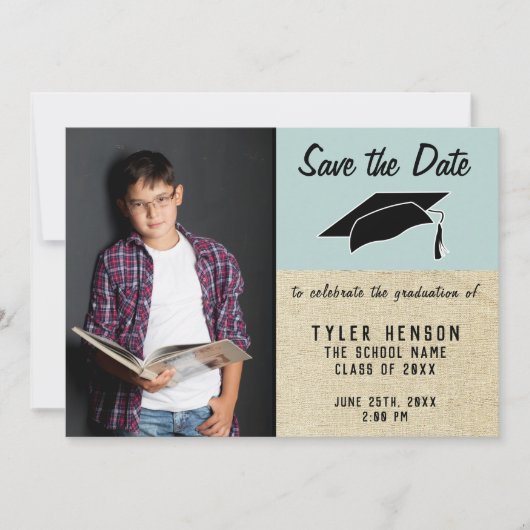 Rustic Blue Afstuderen Save the Date Photo Aankondiging (Voorkant)
