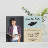 Rustic Blue Afstuderen Save the Date Photo Aankondiging (Staand voorkant)