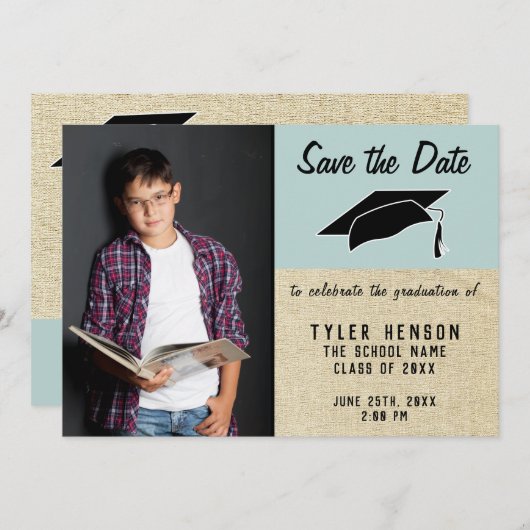 Rustic Blue Afstuderen Save the Date Photo Aankondiging (Voorkant / Achterkant)