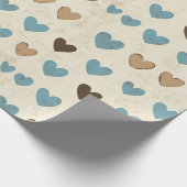 Rustic Blue and Brown Heart Pattern for Father’s Cadeaupapier (Hoek)