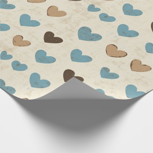 Rustic Blue and Brown Heart Pattern for Father’s Cadeaupapier (Hoek)