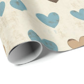 Rustic Blue and Brown Heart Pattern for Father’s  Cadeaupapier (Rol Hoek)