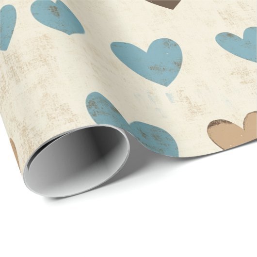 Rustic Blue and Brown Heart Pattern for Father’s Cadeaupapier (Rol Hoek)