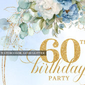 Rustic Blue and Gold 60th Birthday Invitation Kaart