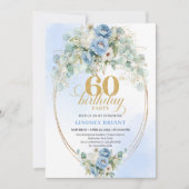 Rustic Blue and Gold 60th Birthday Invitation Kaart (Voorkant)