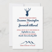 Rustic Blue and Red Deer Country Mountain Wedding Kaart (Voorkant)