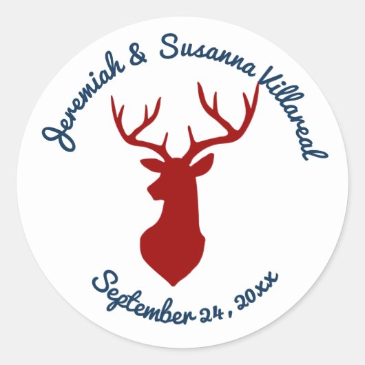 Rustic Blue and Red Deer Country Wedding Ronde Sticker (Voorkant)