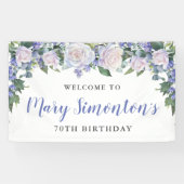 Rustic Blue and White Floral 70th Birthday Spandoek (Horizontaal)