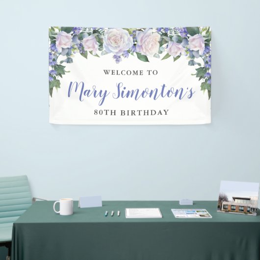 Rustic Blue and White Floral 80th Birthday Spandoek (Beurs)