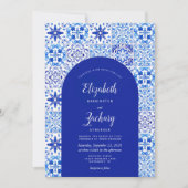 Rustic Blue Arch Portugese Tegel Wedding Kaart (Voorkant)