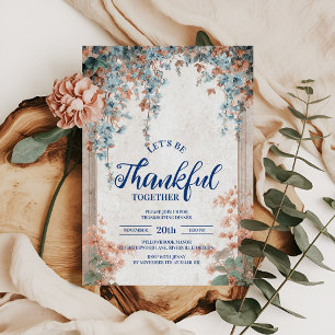 Rustic Blue Autumn Vine Thanksgiving Dinner Kaart