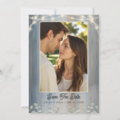 Rustic Blue Baby's Breath Foto Save the Date Kaart (Voorkant)