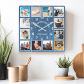 Rustic Blue Barn Wood Farmhouse 12 Foto Collage Vierkante Klok