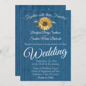Rustic Blue Barn Wood, Golden Sunflower bruiloft Kaart (Voorkant / Achterkant)