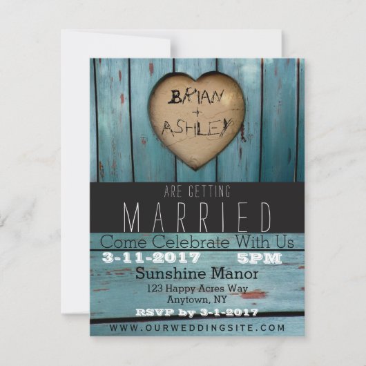 Rustic Blue Barn Wood Heart Wedding Kaart (Voorkant)