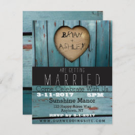 Rustic Blue Barn Wood Heart Wedding Kaart