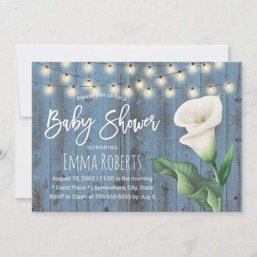 Rustic Blue Barn Wood Lily Floral Baby shower Kaart (Voorkant)