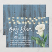 Rustic Blue Barn Wood Lily Floral Baby shower Kaart (Voorkant / Achterkant)
