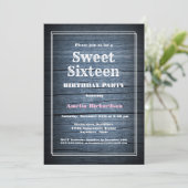 Rustic Blue Barn Wood Sweet 16 Birthday Party Kaart (Staand voorkant)
