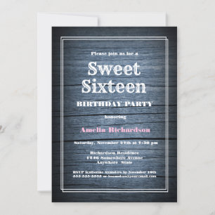 Rustic Blue Barn Wood Sweet 16 Birthday Party Kaart
