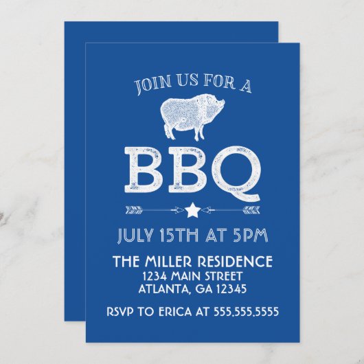 Rustic Blue BBQ Party Kaart (Voorkant / Achterkant)