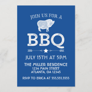 Rustic Blue  BBQ Party Kaart