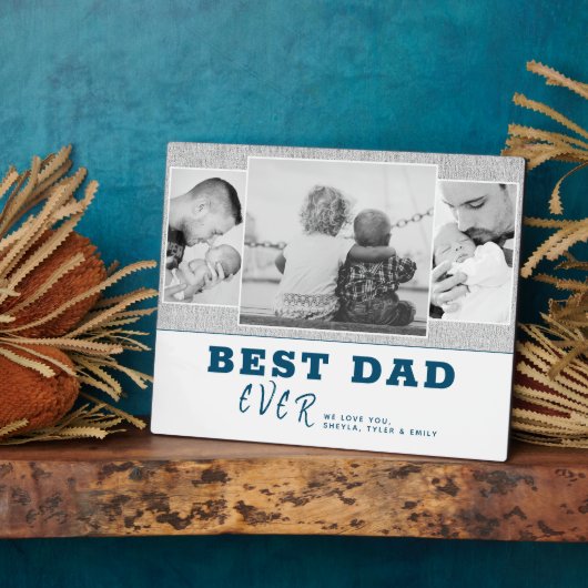 Rustic Blue Best Father's Day 3 Foto Collage Fotoplaat (Zijkant)