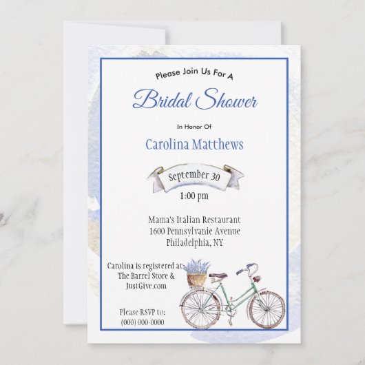 Rustic Blue Bicycle Lavender Floral Vrijgezellenfe Kaart (Voorkant)
