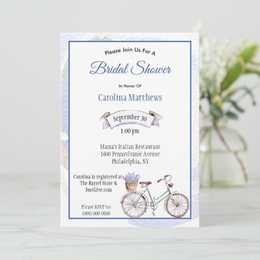 Rustic Blue Bicycle Lavender Floral Vrijgezellenfe Kaart (Staand voorkant)