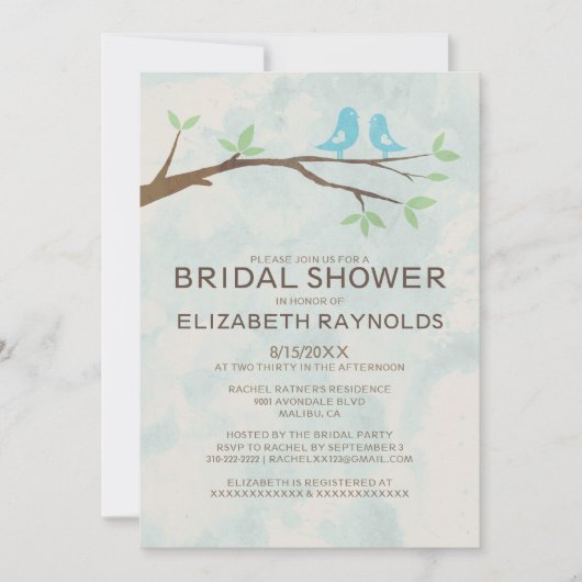 Rustic Blue Bird Bridal Shower Invitations Kaart (Voorkant)