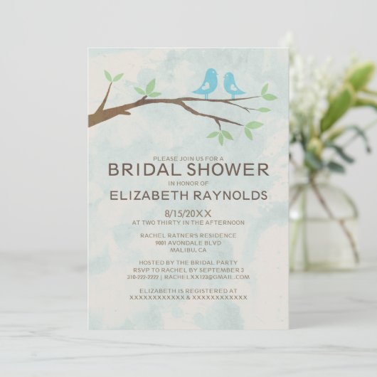 Rustic Blue Bird Bridal Shower Invitations Kaart (Staand voorkant)