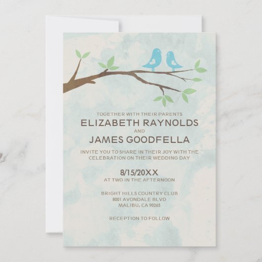 Rustic Blue Bird Wedding Invitations Kaart (Voorkant)
