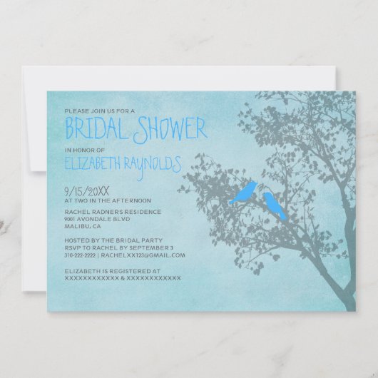 Rustic Blue Birds Bridal Shower Invitations Kaart (Voorkant)